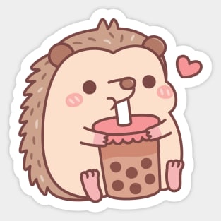 Cute Little Hedgehog Loves Drinking Bubble Tea Sticker